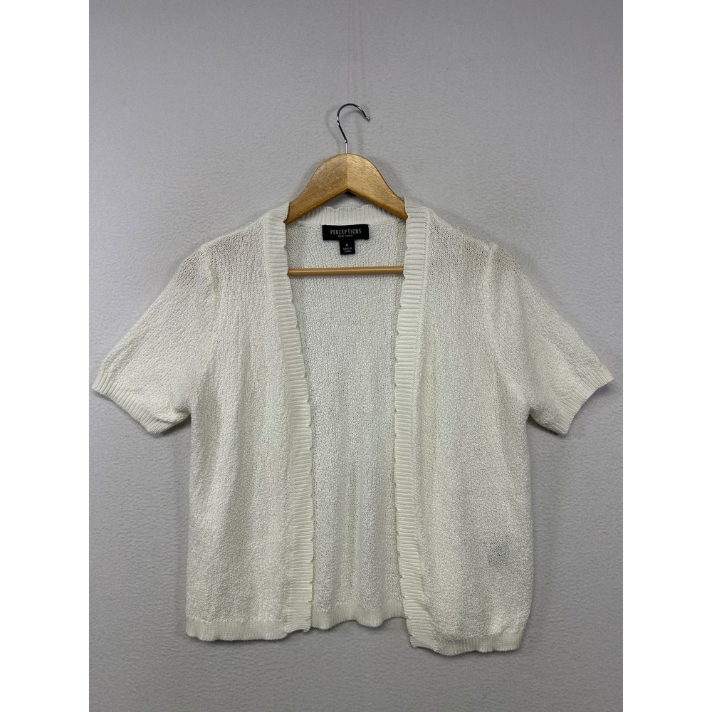 Grandma Perceptions New York Womens Size M Cream Shimmer Short Sleeve Cardigan